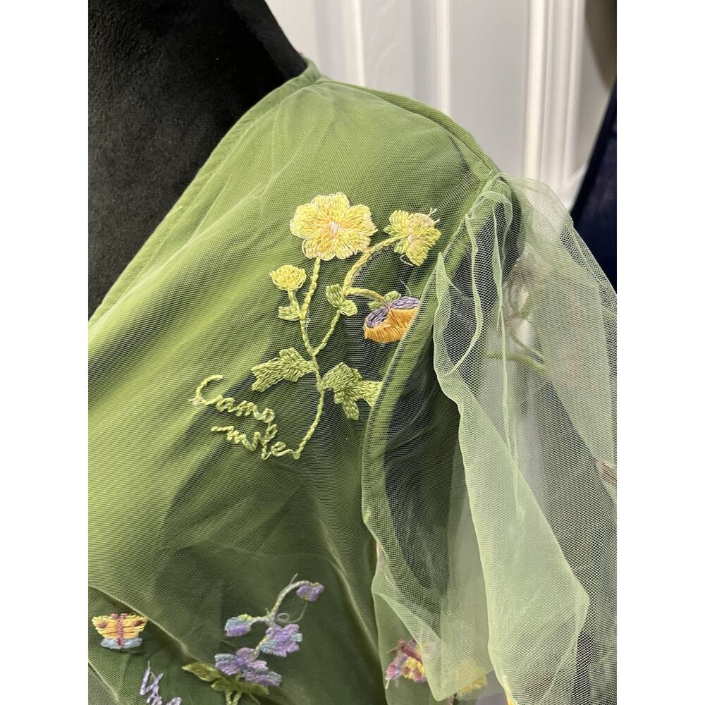 Green Tulle Embroider Floral Lined Fairy Garden Wedding/Prom Dress Plus NWT XXL - Picture 5 of 15